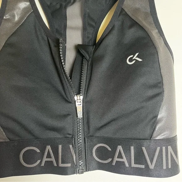 Calvin Klein Performance Front Zip Sports Bra Black/Gray Size Small - Picture 10 of 10